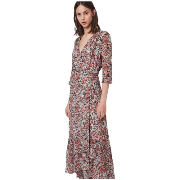 Allsaints NWT Delana Wilde Floral Wrap Chiffon Dress Size XS *Small Tear at Hem - Picture 2 of 9